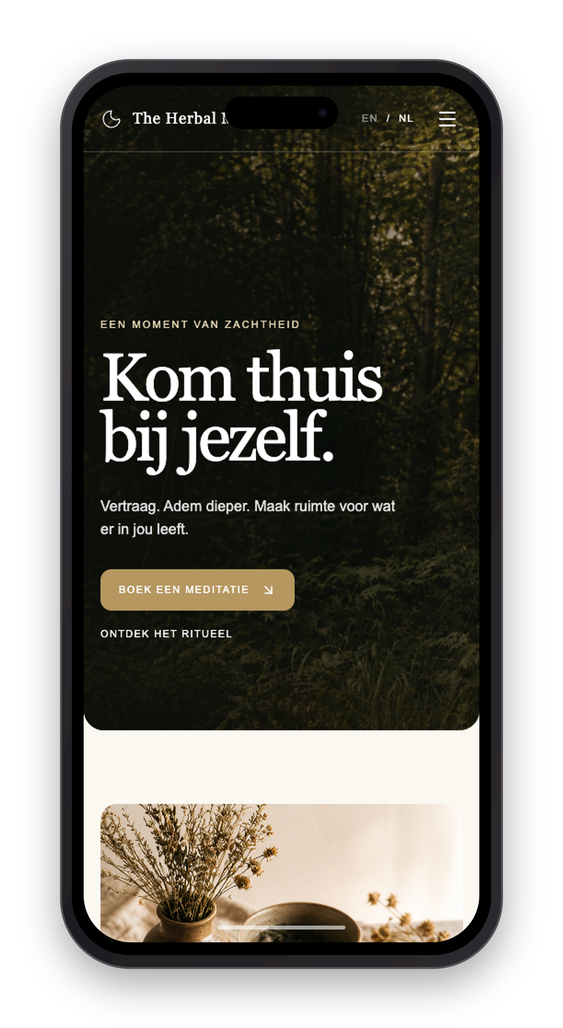 The Herbal Moon website on a phone